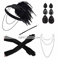 Headbands Earrings Pearl Necklace Halloween Costume Outfits 1920s Halloween Alloy For The Great Gatsby Cosplay Women