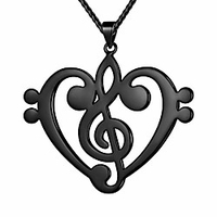 heart musical note necklace black gun plated love heart treble clef music note pendant jewelry gifts for women men music lover kp0150k