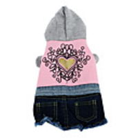 Heart Pattern Style Hoodie with Denim Skirt for Dogs (XS-XL,  Pink)