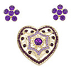 Heart Shape Zircon Brooch and Five Leaf Pattern Earring Jewelry Set