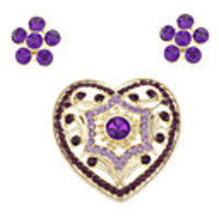 Heart Shape Zircon Brooch and Five Leaf Pattern Earring Jewelry Set