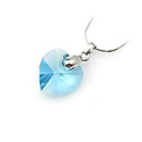 Heart Shaped Crystal And 925 Sterling Silver With Platinum Plated Pendant - Blue