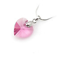 Heart Shaped Crystal And 925 Sterling Silver With Platinum Plated Pendant - Pink