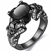 heart shaped stone black onyx gothic skull halloween cocktail party biker ring (black,  4)