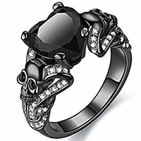 heart shaped stone black onyx gothic skull halloween cocktail party biker ring (black,  4)