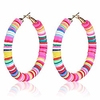 heishi hoop earrings,  bohemian rainbow chunky surfer vinyl disc beaded earrings for girls women handmade summer beach small hoop earrings drop dangle earrings (a multi colour)