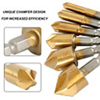 Hex Shank Countersink Drill Bit 6-19mm Set Titanium Coated 5 Flute Hole Drill 90 Degrees Wood Chamfering Cutter Tool 6Pcs