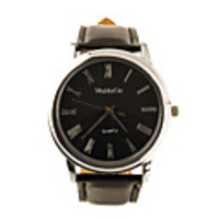 High Class PU Leather Band Classic Style Rome Number Dial Men Women Wrist Watch - Black