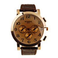 High Fashion PU Leather Band Modern Metal Men Women Wrist Watch - Brown