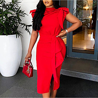 high waist large size slim fit ruffled slit sleeveless bowknot casual dress female dress factory direct sales miniinthebox