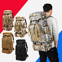 Hiking Backpack Rucksack Military Tactical Backpack 60 L - Rain Waterproof Breathability Wearable Outdoor Hiking Military Travel Oxford Grey Camouflage Khaki