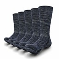 hiking socks mens moisture wicking thick padded cotton sock trekking outdoor performance 5 pack,  5 x dark blue,  l (men shoe 10-12 us)
