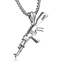 hip hop stainless steel ak-47 gun tag pendant necklace, 24inches link chain
