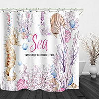 Hippocampus Print Waterproof Fabric Shower Curtain for Bathroom Home Decor Covered Bathtub Curtains Liner Includes with Hooks