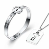 his hers love heart key lock bangle bracelet tag pendat necklace set in a gift box (not-customized)