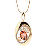 Hollow Out Egg Shape Rhinestone Three Color Crystal Resin Necklace