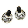Hollow-Out Silver Earrings With Gem