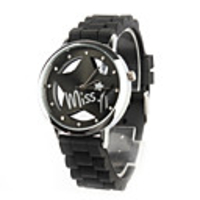 Hollow Out Star Pattern Design Unisex Quartz Wrist Watch with Crystal Decoration - Black