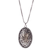 Hollow Oval Gem Antique Silver Necklace
