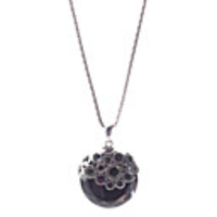 Hollow Round Gem Antique Silver Necklace