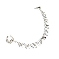 honbay body jewelry fake septum ring non piercing nose rings with chain nose to ear chain with tassel (silver)
