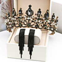 Hoop Earrings Tiaras Forehead Crown Crown Masquerade Gothic Lolita Elegant Baroque Chrome For Princess Fallen Angel Black Swan Cosplay Women