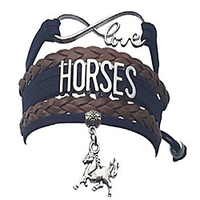 horse charm bracelet,  girls horse lovers equestrian jewelry for her,  pony infinity bracelet (navy/brown)