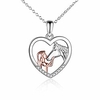 horse pendant necklace sterling silver girls with horse gift for women girls (horse with girl necklace) (rose girls with horse necklace)