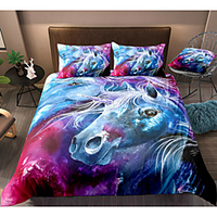Horse Print 3-Piece Duvet Cover Set Hotel Bedding Sets Comforter Cover with Soft Lightweight Microfiber,  Include 1 Duvet Cover,  2 Pillowcases for Double/Queen/King(1 Pillowcase for Twin/Single)