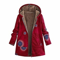 hosamtel women plus size winter warm floral print fleece coat vintage casual hooded pockets oversize jacket outerwear miniinthebox