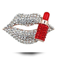 hot lips lipstick rhinestone brooch pin women jewelry sweater shawl scarf buckle (white)