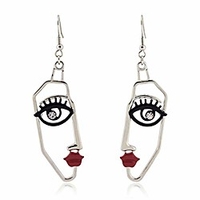 human face dangle drop statement fashion earrings for women girls (silver)