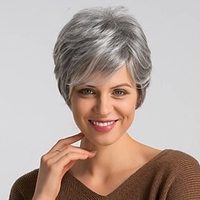 Human Hair Blend Wig Short Pixie Cut Dark Gray Mixed Color Fashionable Design Easy dressing Comfortable Capless Women