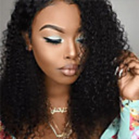Human Hair Lace Wig Deep Wave Middle Part Wig Long Natural Black Synthetic Hair 22 inch Women