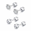 hypoallergenic double sided diamond stud earrings for womens girl secure safety screw back cartilage cz stud earrings (4mm steel (2 pairs))