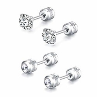 hypoallergenic double sided diamond stud earrings for womens girl secure safety screw back cartilage cz stud earrings (4mm steel (2 pairs))