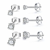 hypoallergenic sterling silver cubic zirconia cz stud earrings set for womens mens,  3 pairs small round simulated diamond studs for cartilage tragus multi piercing ears 3mm / 4mm / 5mm