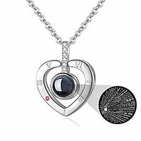 i love you necklace 100 languages for mom girlfriend nano jewelry projection necklace gift set for her love memory jewelry woman pendant (a-heart amp; silver)