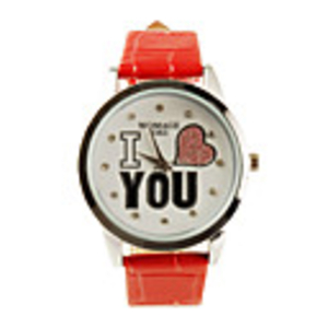 I Love You Pattern PU Leather Band Cute Quartz Lady