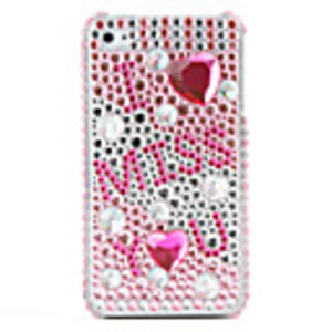 I MISS YOU Pattern , PVC Case with Crystals Cover for iPhone 4,  4S (Pink)