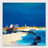 IARTS Hand Painted Blue Beach Oil Painting with Stretched Frame For Home Decoration With Stretched Frame