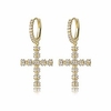 iced out 14k gold plated dangle cross node hinged hoop earrings for men women cz style fashion jewelry gift (gold)