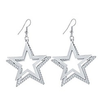 idb delicate dangle double five-pointed star drop hook earrings - available in silver and gold tones (silver tone)