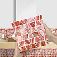 Imitation Epoxy Tile Sticker Pink Orange Mosaic Water Corrugated Wall Sticker House Renovation DIY Self-adhesive PVC Wallpaper Painting Kitchen Waterproof and Oilproof Wall Sticker