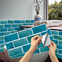 Imitation Retro Ceramic Tile Kitchen Sticker Waterproof and Oilproof Peacock Blue Flake Self-adhesive Decorative Wall Sticker 15cm30cm6pcs