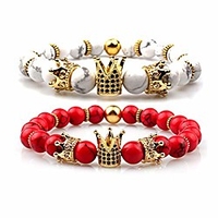 imperial crown bead bracelet kingamp;queen luxury charm couple jewelry xmas gift for women men (red turquoisewhite howlite)
