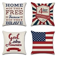 Independence Day Double Side Cushion Cover 4PC Soft Decorative Square Throw Pillow Cover Cushion Case Pillowcase for Sofa Bedroom Superior Quality Machine Washable miniinthebox