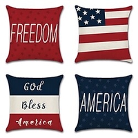 Independence Day Double Side Cushion Cover 4PC Soft Decorative Square Throw Pillow Cover Cushion Case Pillowcase for Sofa Bedroom Superior Quality Machine Washable miniinthebox