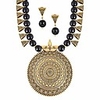 indian oxidized colored pearl beaded tribal disk necklace set traditional jewelry for womens (2542black)