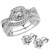 infinity engagement ring halo round cz stainless steel bridal sets wedding rings size 8 with matching cz stud earrings